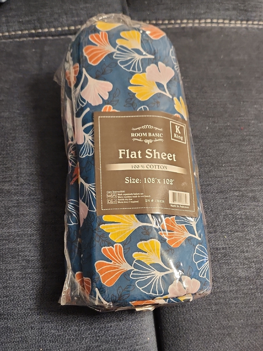 Room Basic King Flat Sheet - Blue Floral 108"x102"